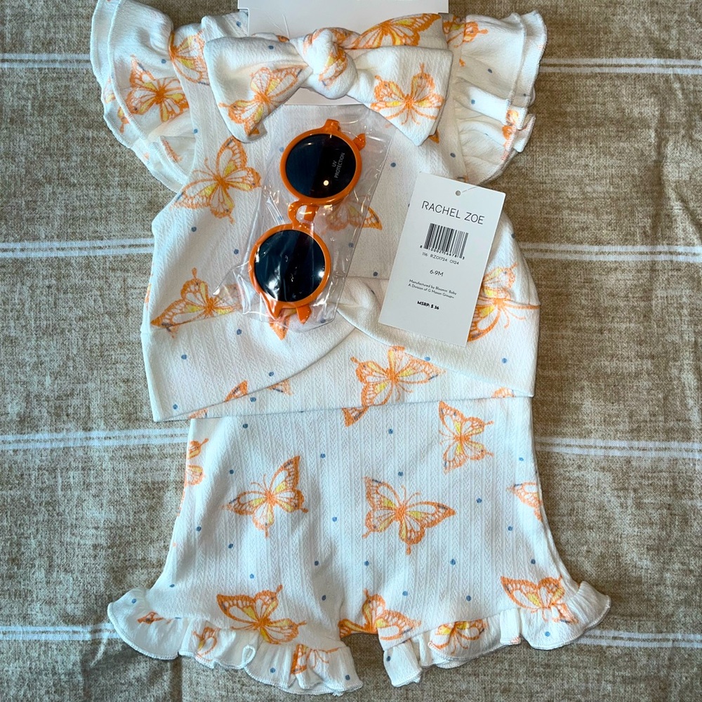 NWT Rachel Zoe baby summer butterfly outfit (Comes with sunglasses and bow)